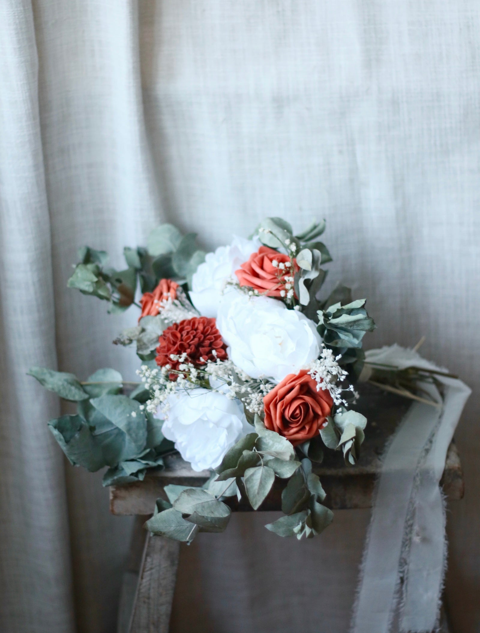 Maya Burnt Orange, White & Green Bridal Bouquet