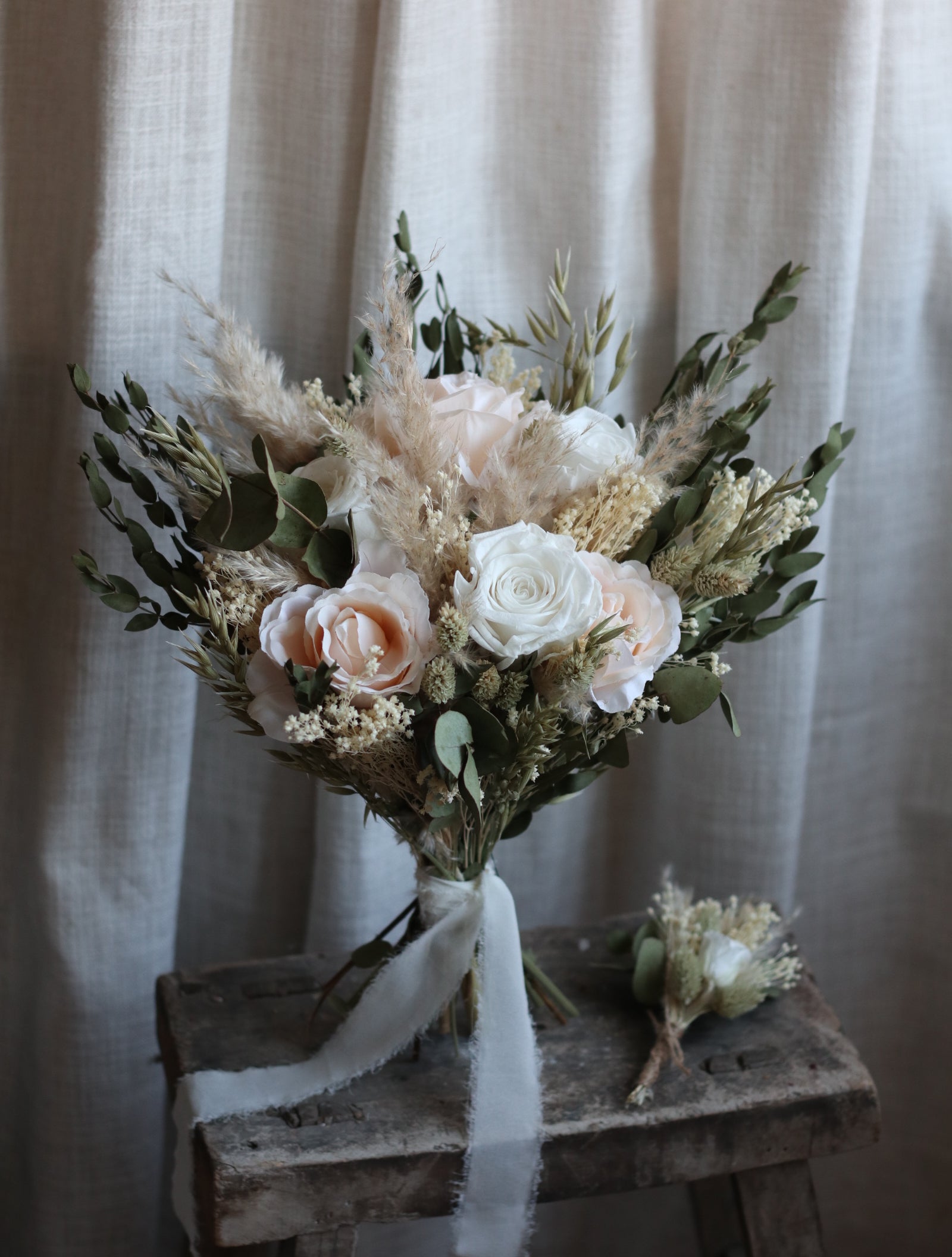 Iona Blush Rose, Eucalyptus & Pampas Wedding Bouquet