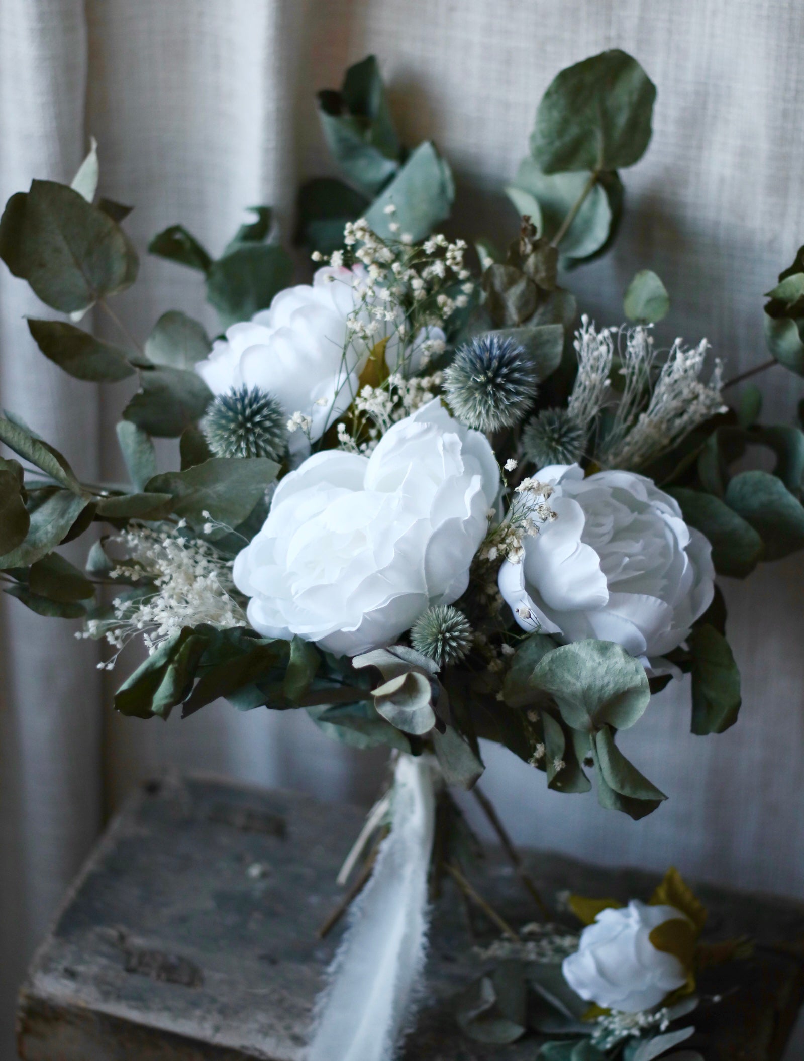 Thistle, White Peony & Green Bridal Bouquet