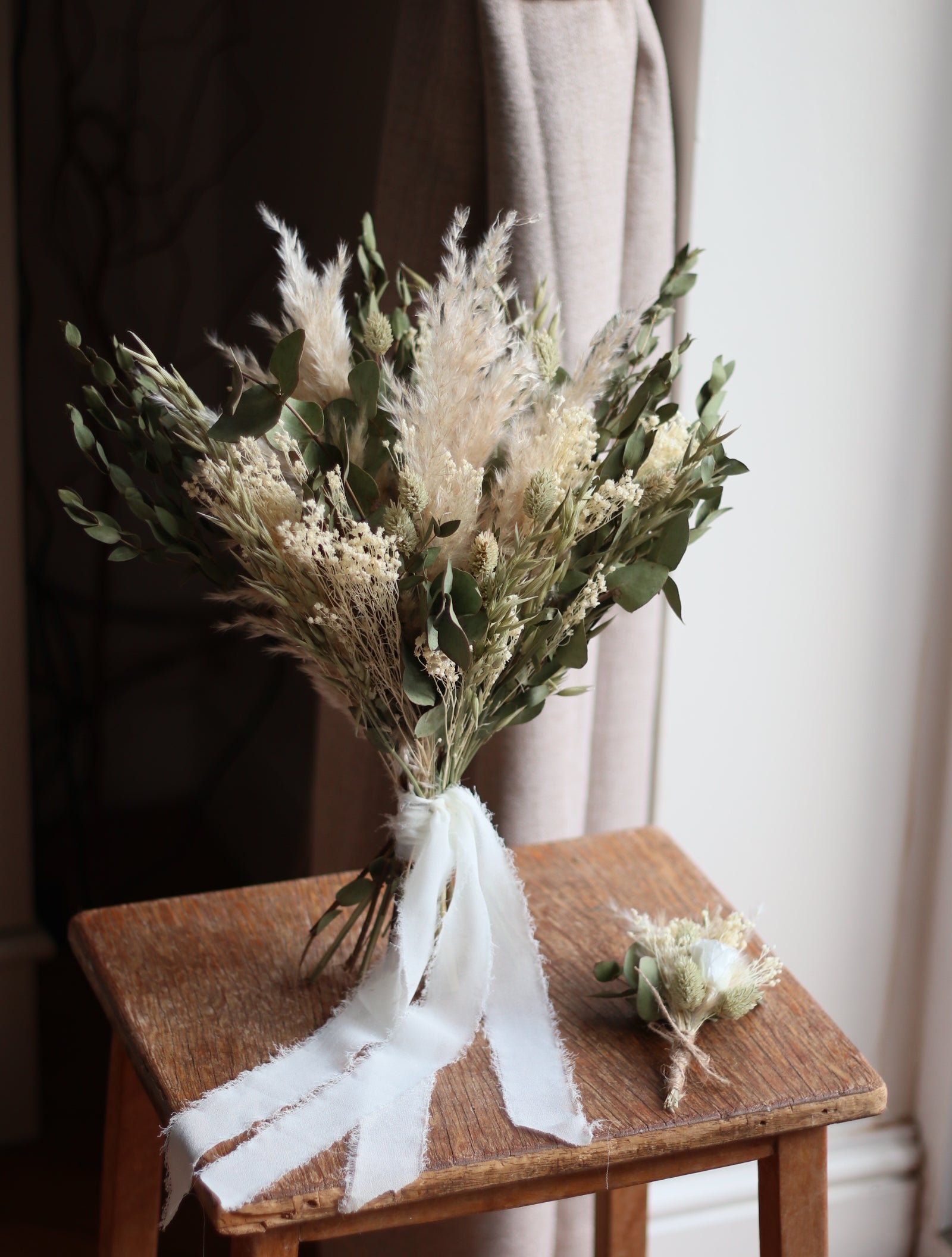 Edie Eucalyptus & Pampas Wedding Bouquet