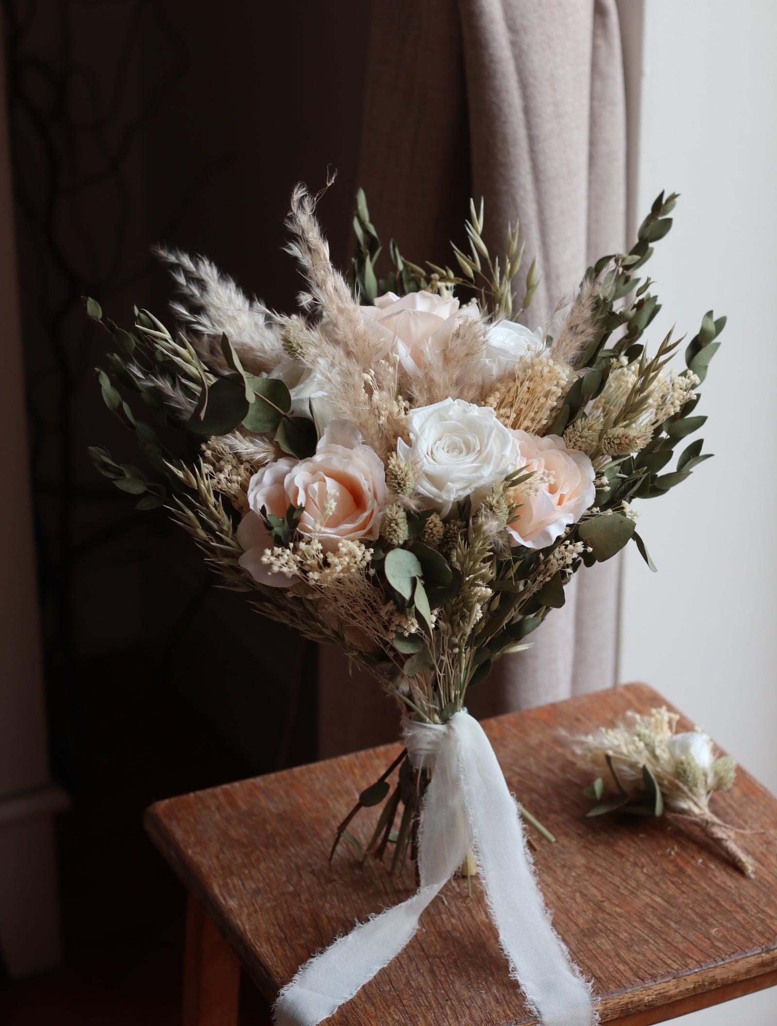 Iona Blush Rose, Eucalyptus & Pampas Wedding Bouquet
