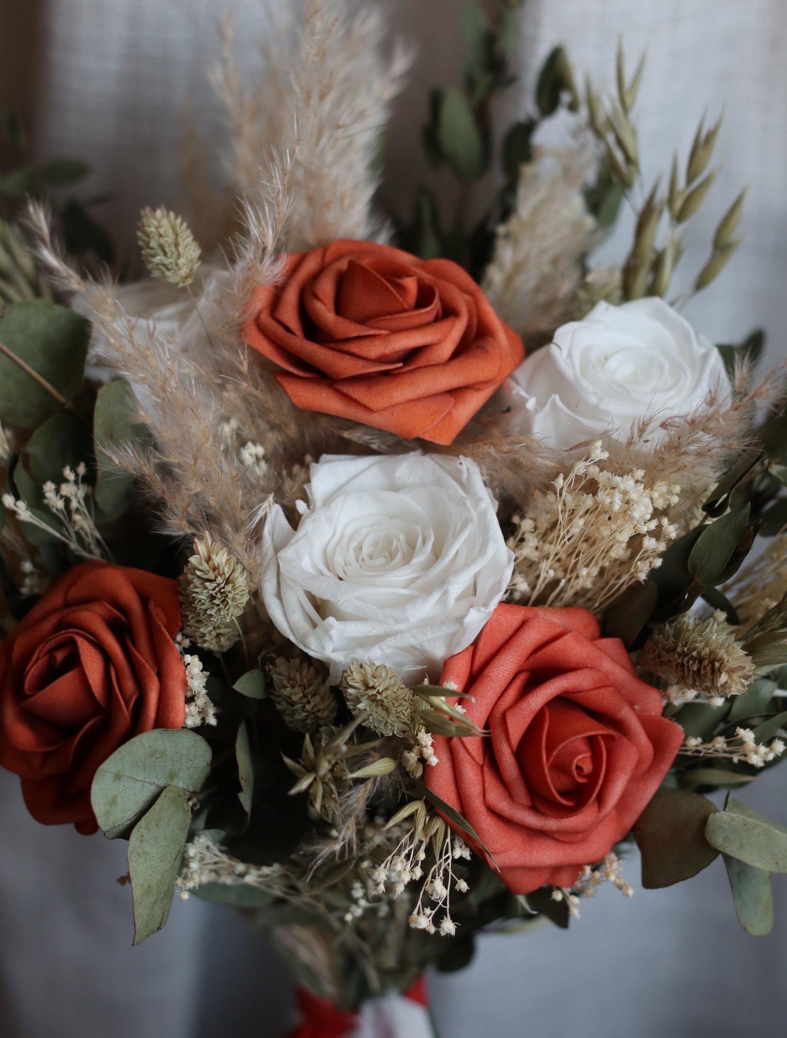 Remi Orange Rose, Eucalyptus & Pampas Wedding Bouquet