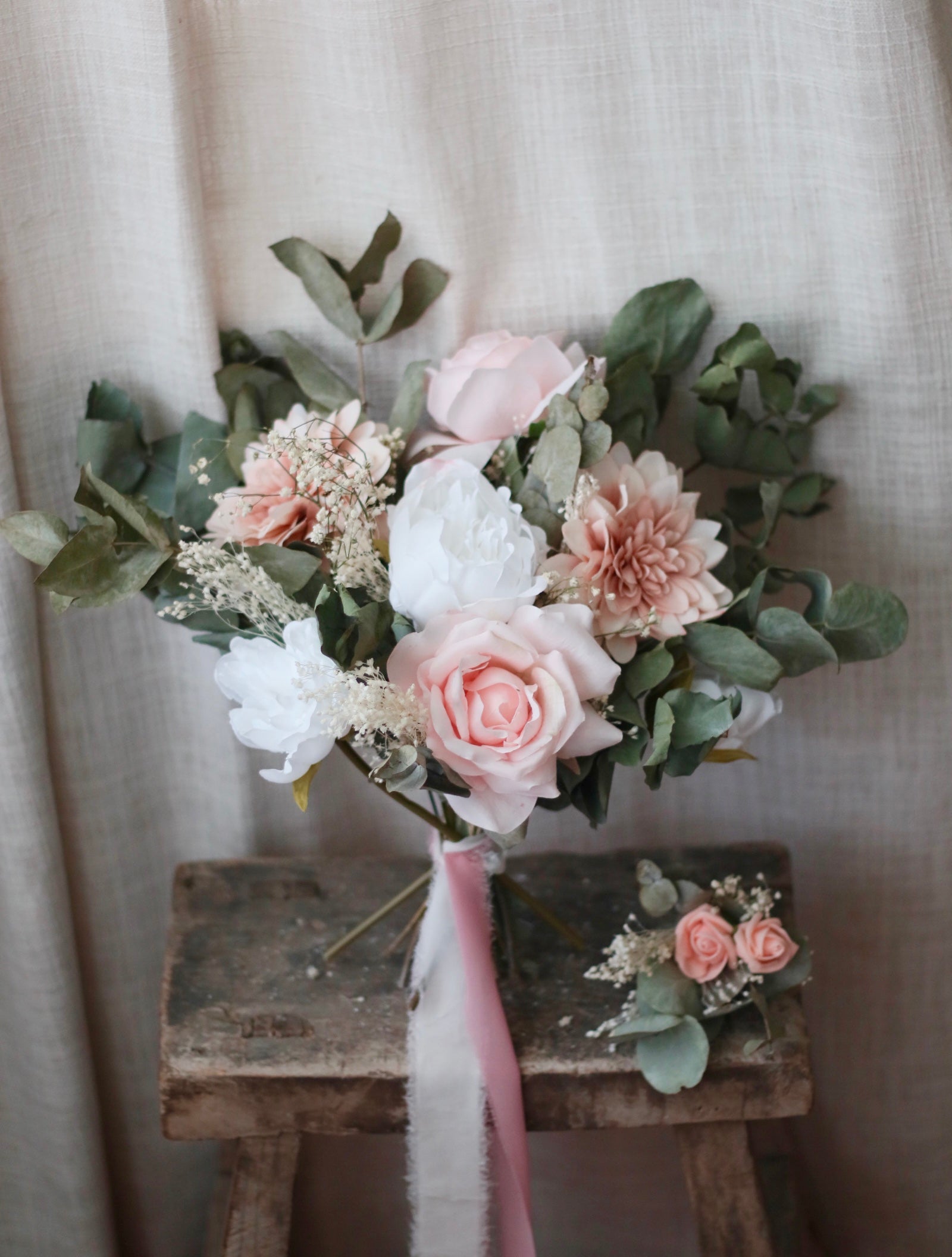 Thea Pink Rose, Dahlia & White Peony Bouquet