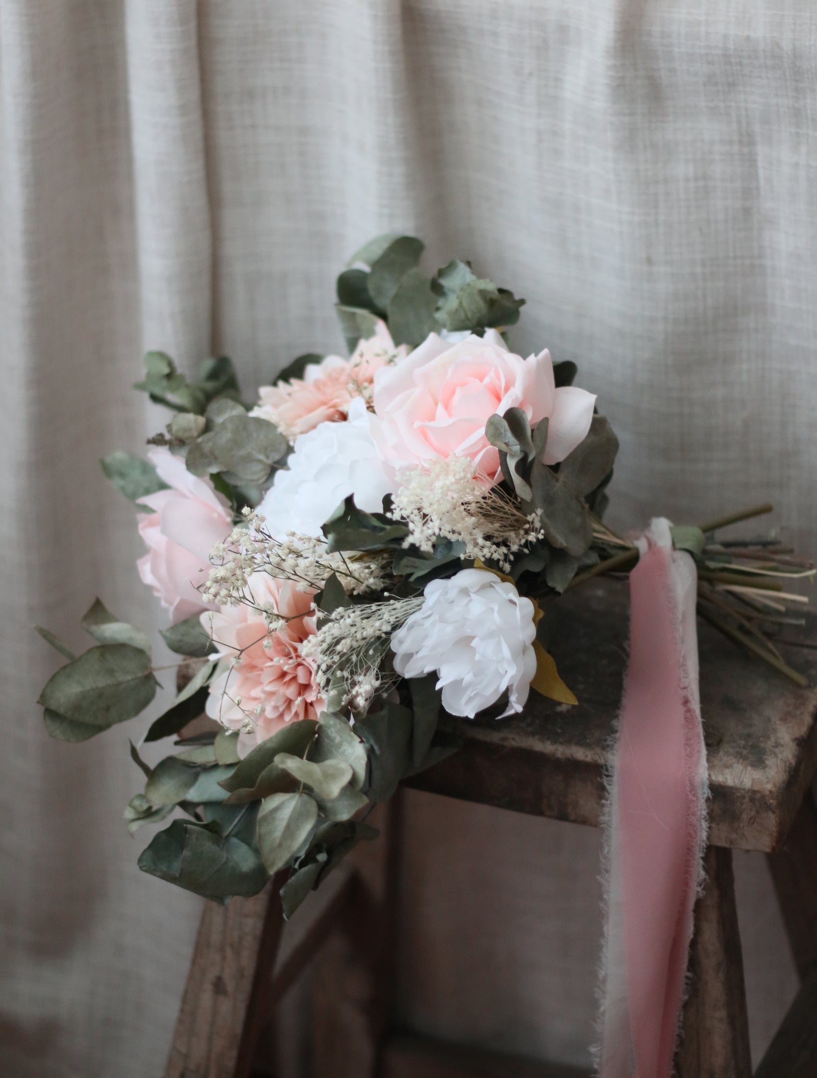 Thea Pink Rose, Dahlia & White Peony Bouquet