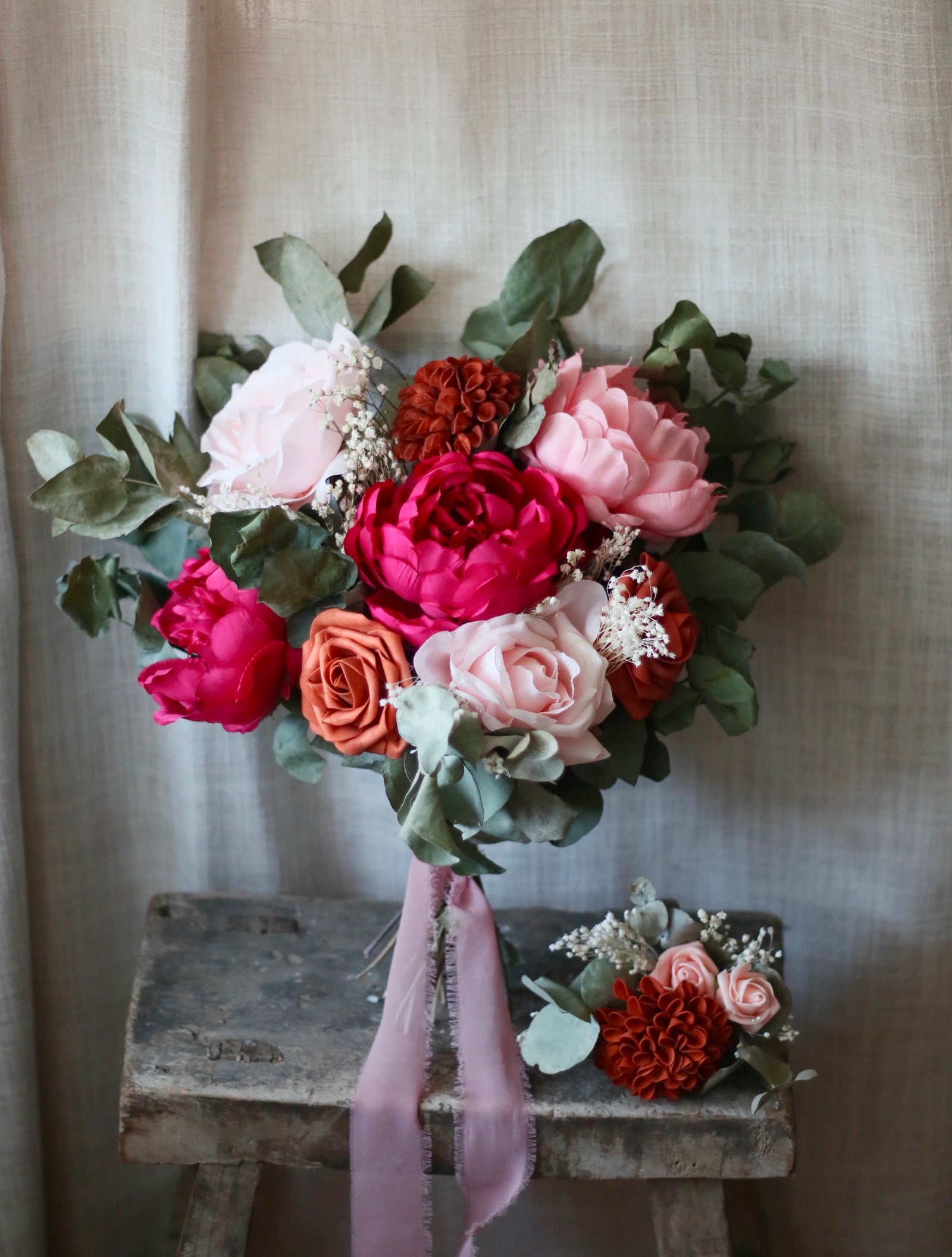Cora Bright Pink & Orange Bridal Bouquet