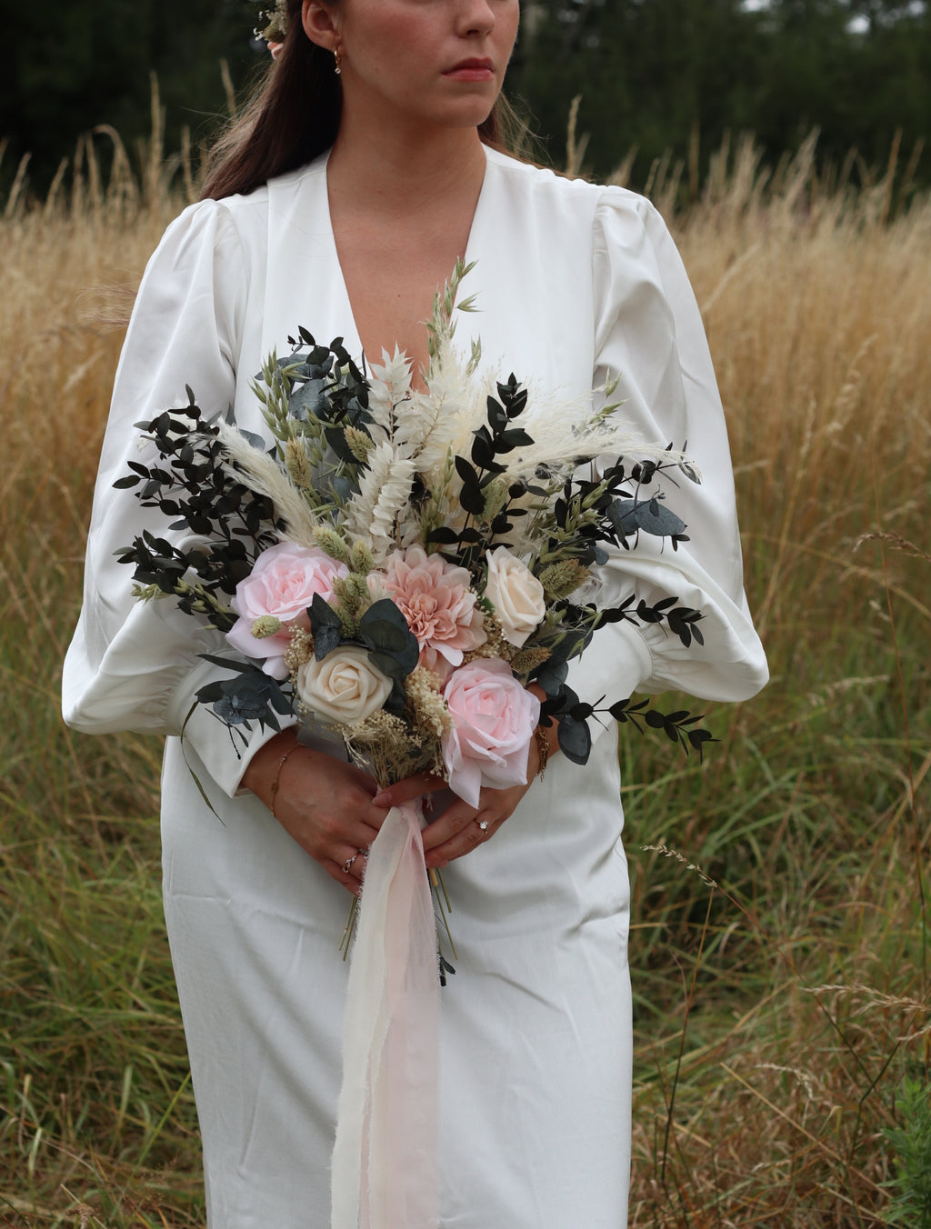 Chloe | Pink, Green & White Dried Flower Bouquet