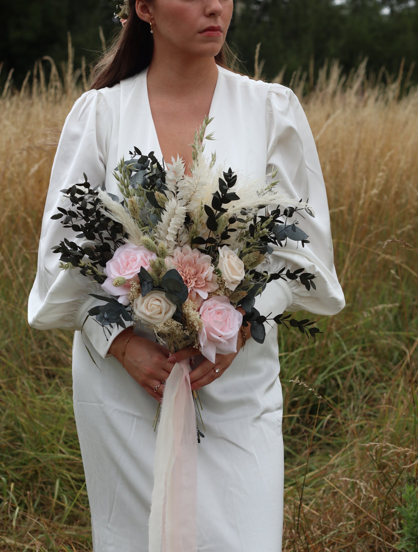 Chloe | Pink, Green & White Dried Flower Bouquet