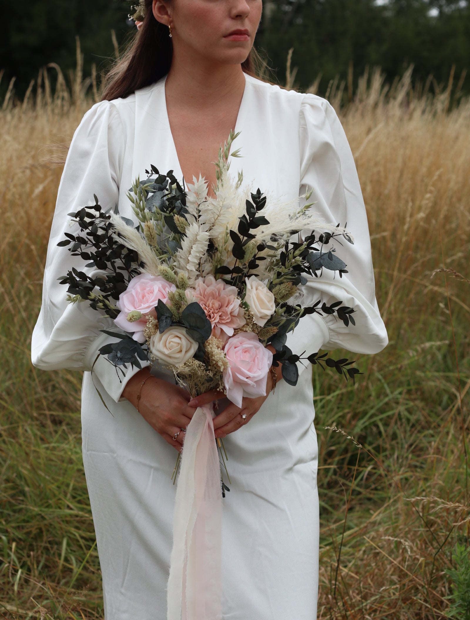 Chloe | Pink, Green & White Dried Flower Bouquet