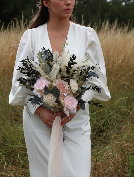 Chloe | Pink, Green & White Dried Flower Bouquet