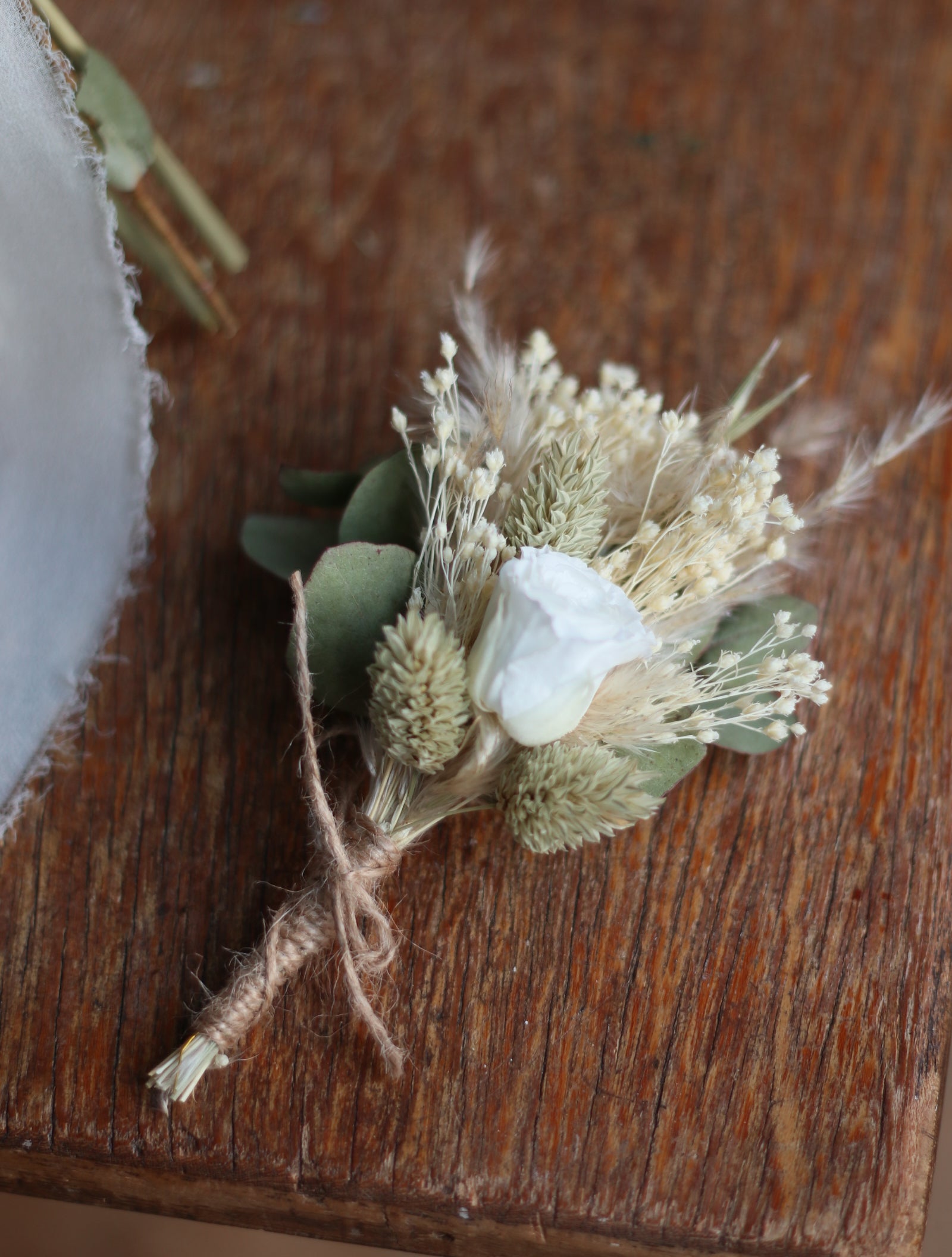 Darcy White Rose, Eucalyptus & Pampas Wedding Bouquet