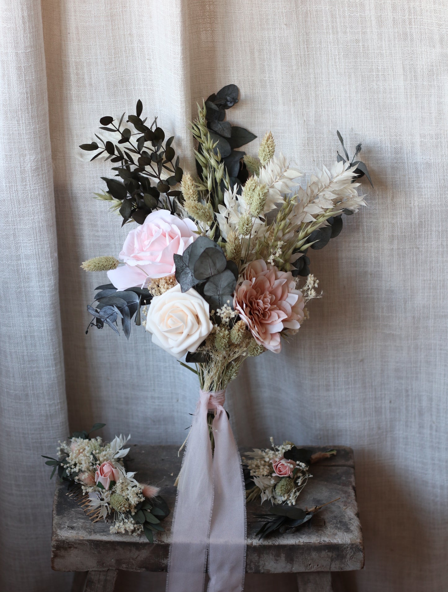 Chloe | Pink, Green & White Dried Flower Bouquet
