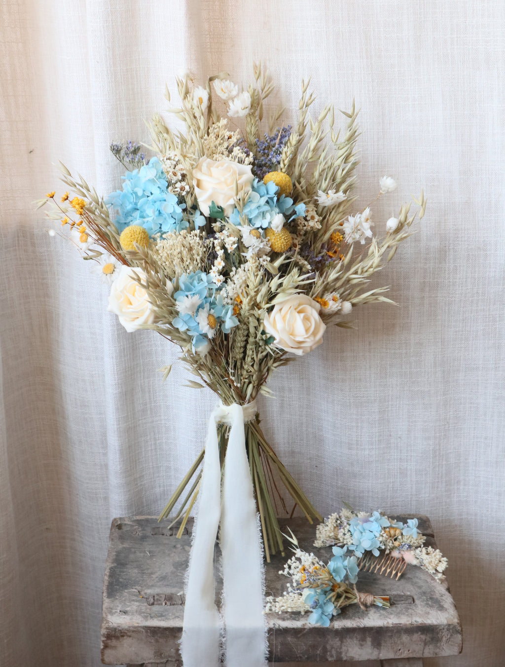 Lottie Blue, White & Yellow Bridal Bouquet
