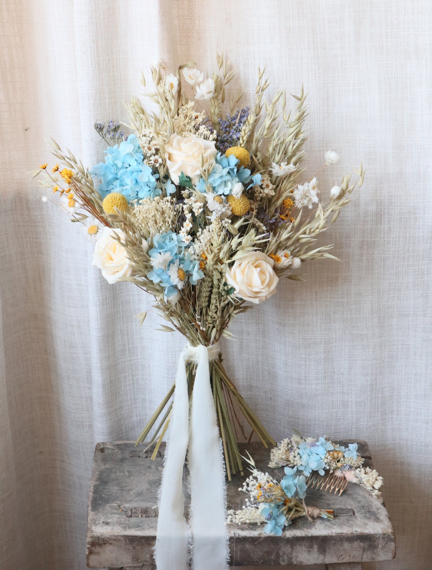 Lottie Blue, White & Yellow Bridal Bouquet