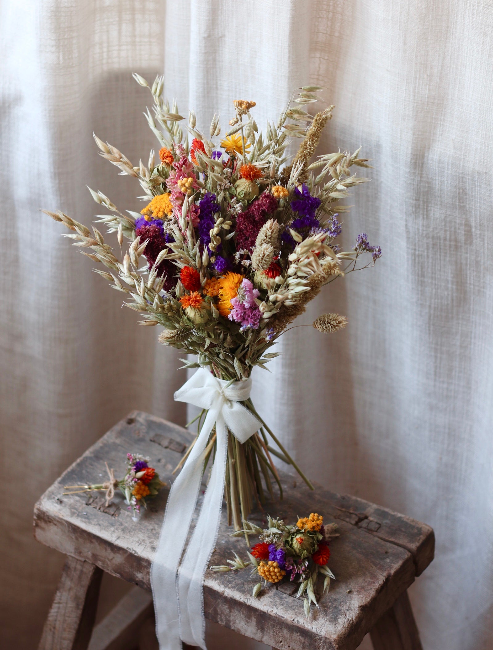 Dahlia Colourful Dried Bridal Bouquet