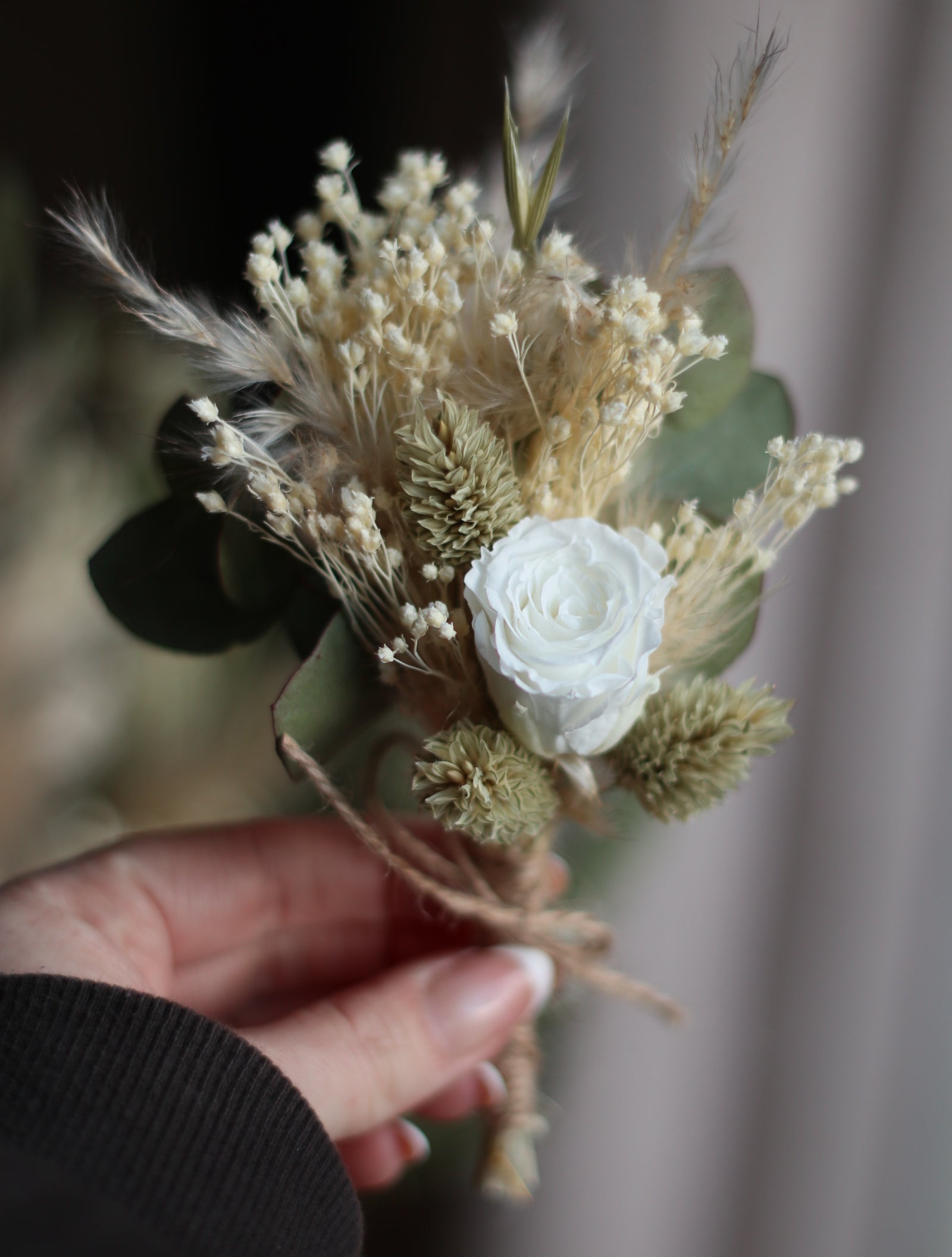 Darcy White Rose, Eucalyptus & Pampas Wedding Bouquet