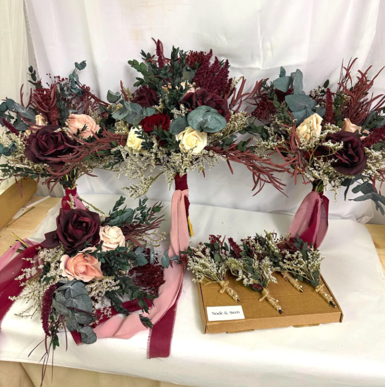 Ruby | Dark Burgundy, Green & Blush Wedding Bouquet