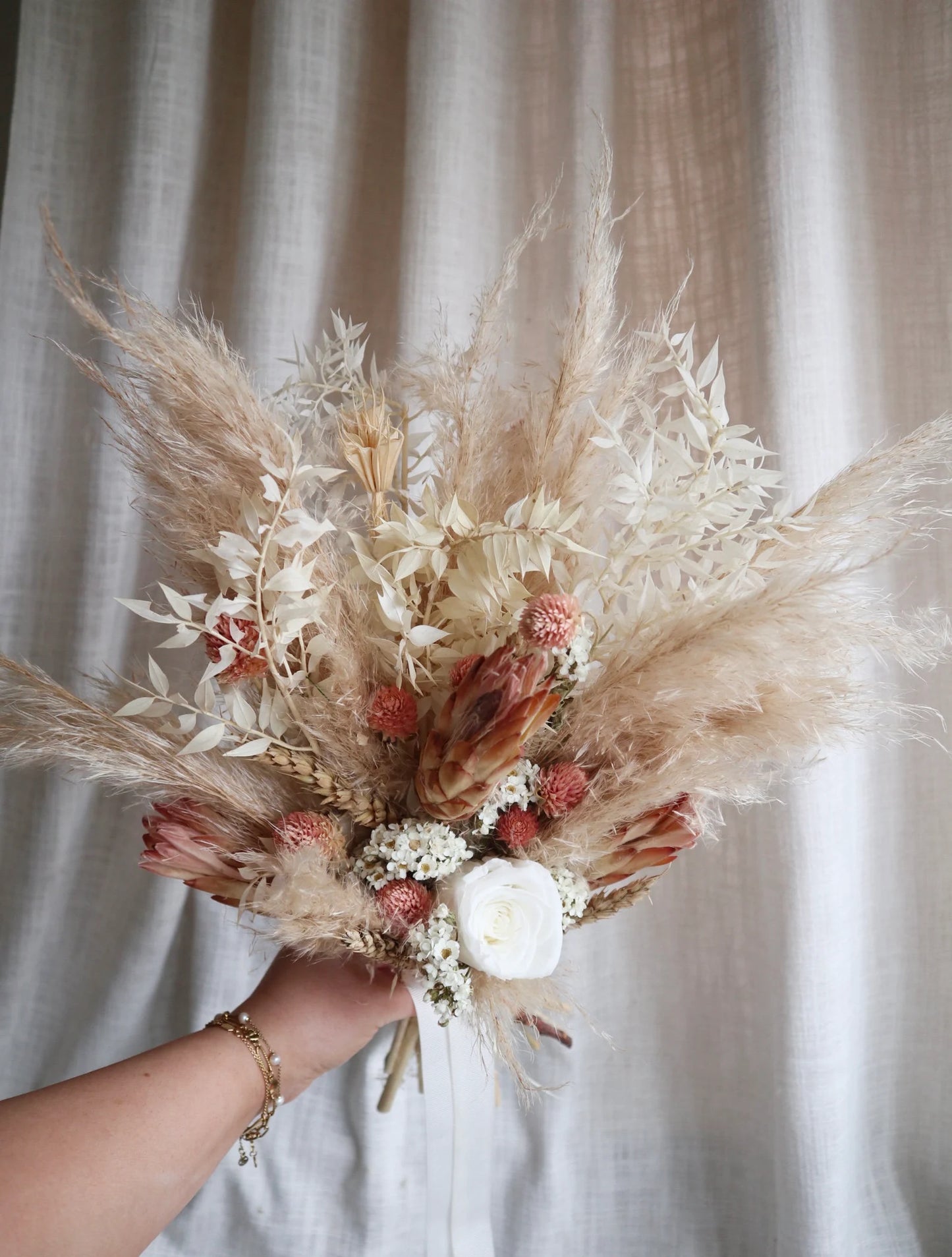 Grace | Pink & Neutral Dried Flower Wedding Bouquet