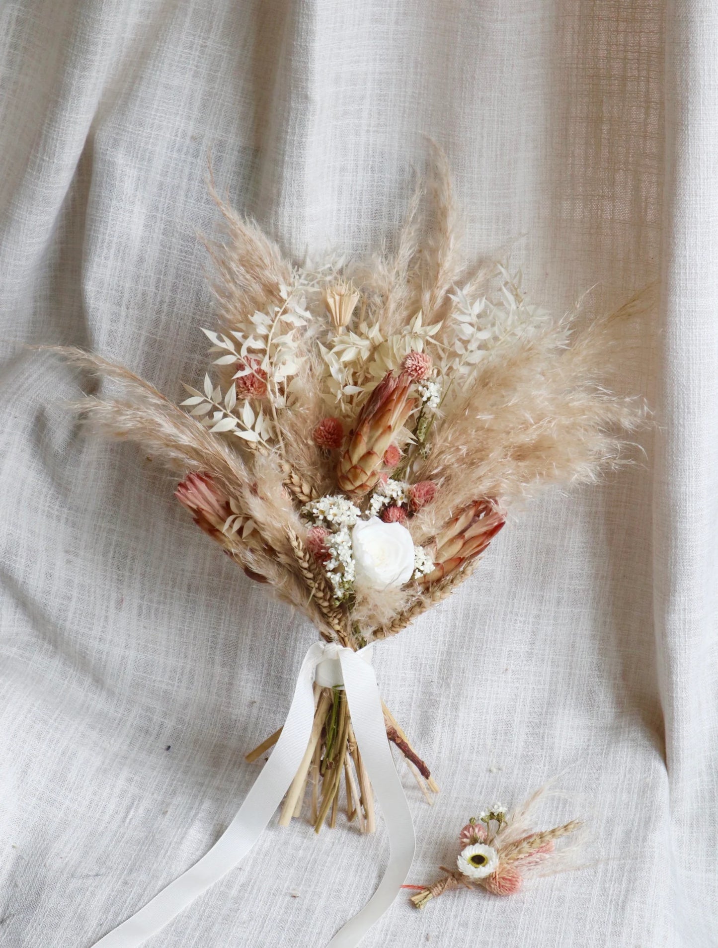 Grace | Pink & Neutral Dried Flower Wedding Bouquet