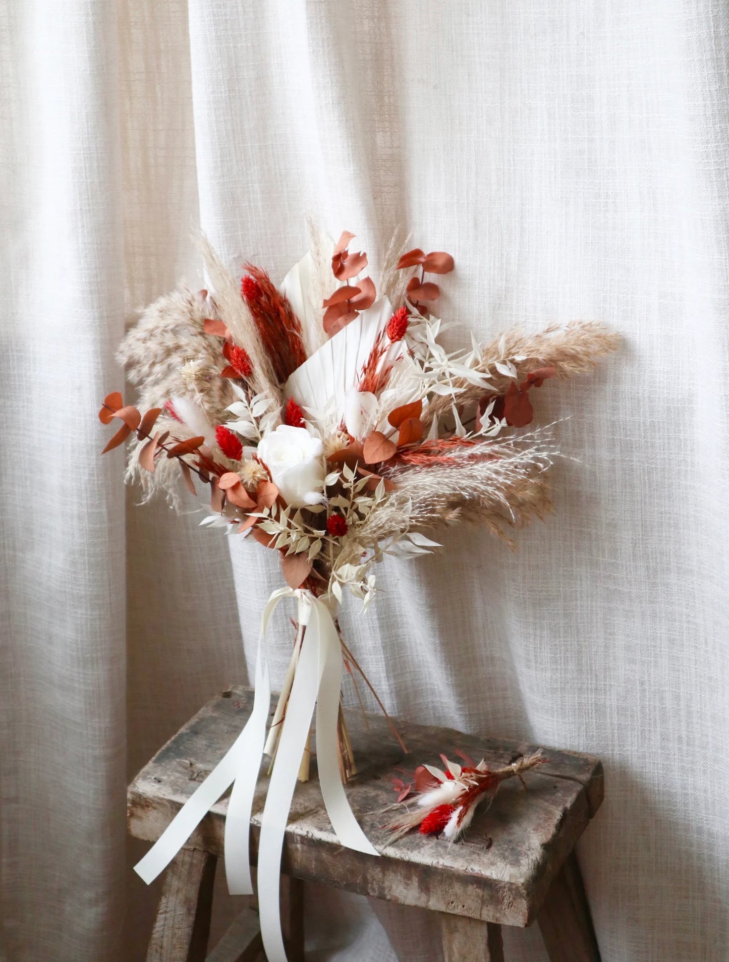 August | Preserved Rose & Burnt Orange Dried Flower Wedding Bouquet