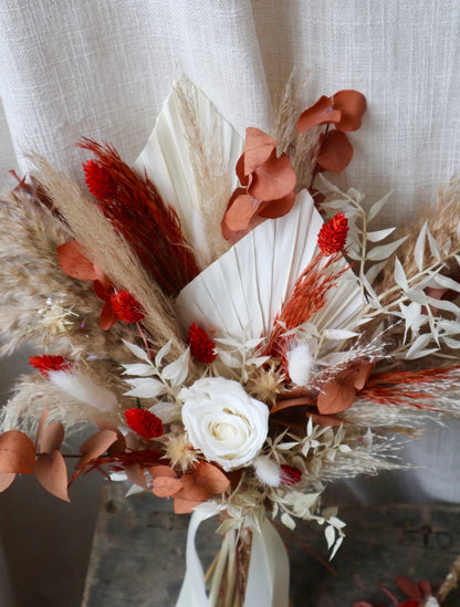 August | Preserved Rose & Burnt Orange Dried Flower Wedding Bouquet