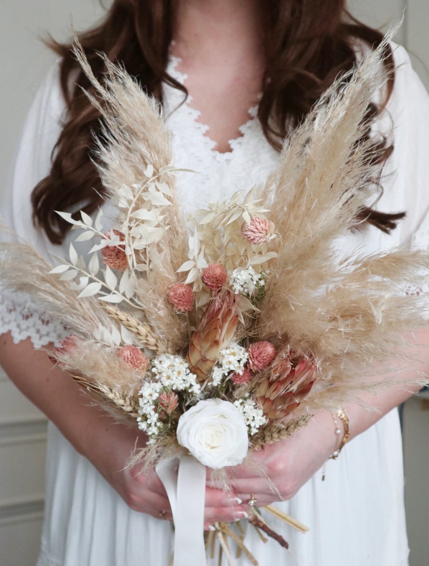 Grace | Pink & Neutral Dried Flower Wedding Bouquet