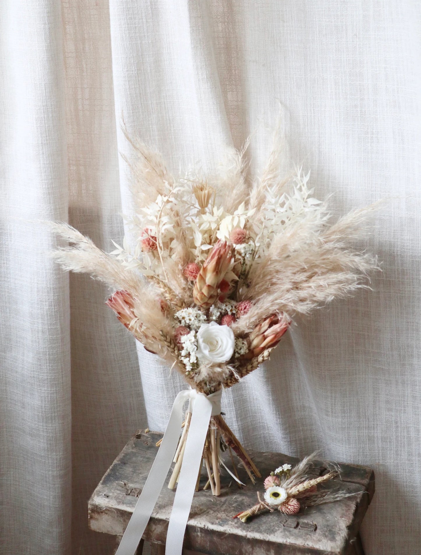 Grace | Pink & Neutral Dried Flower Wedding Bouquet