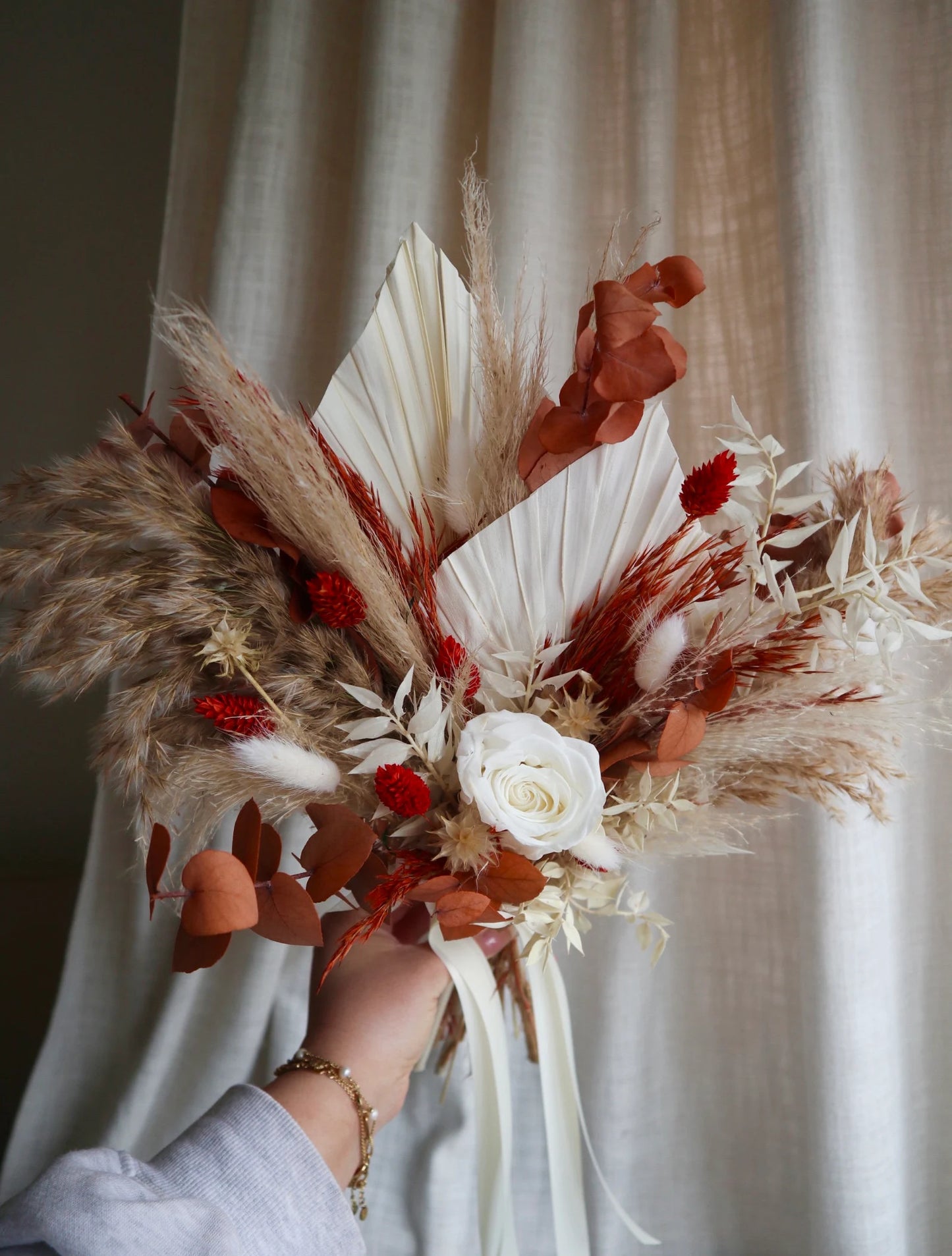 August | Preserved Rose & Burnt Orange Dried Flower Wedding Bouquet