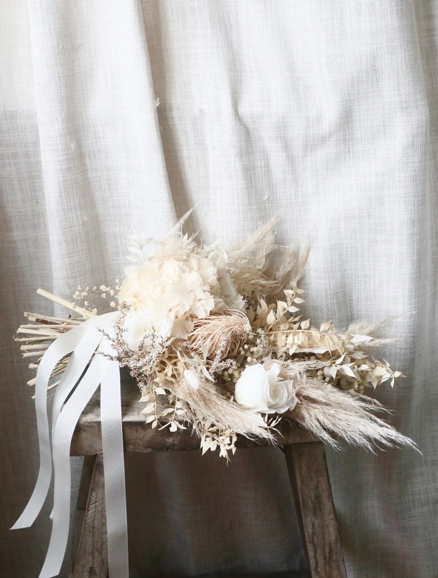 Orla | Luxury Neutral Dried Flower Wedding Bouquets With Dried Roses & White Hydrangeas