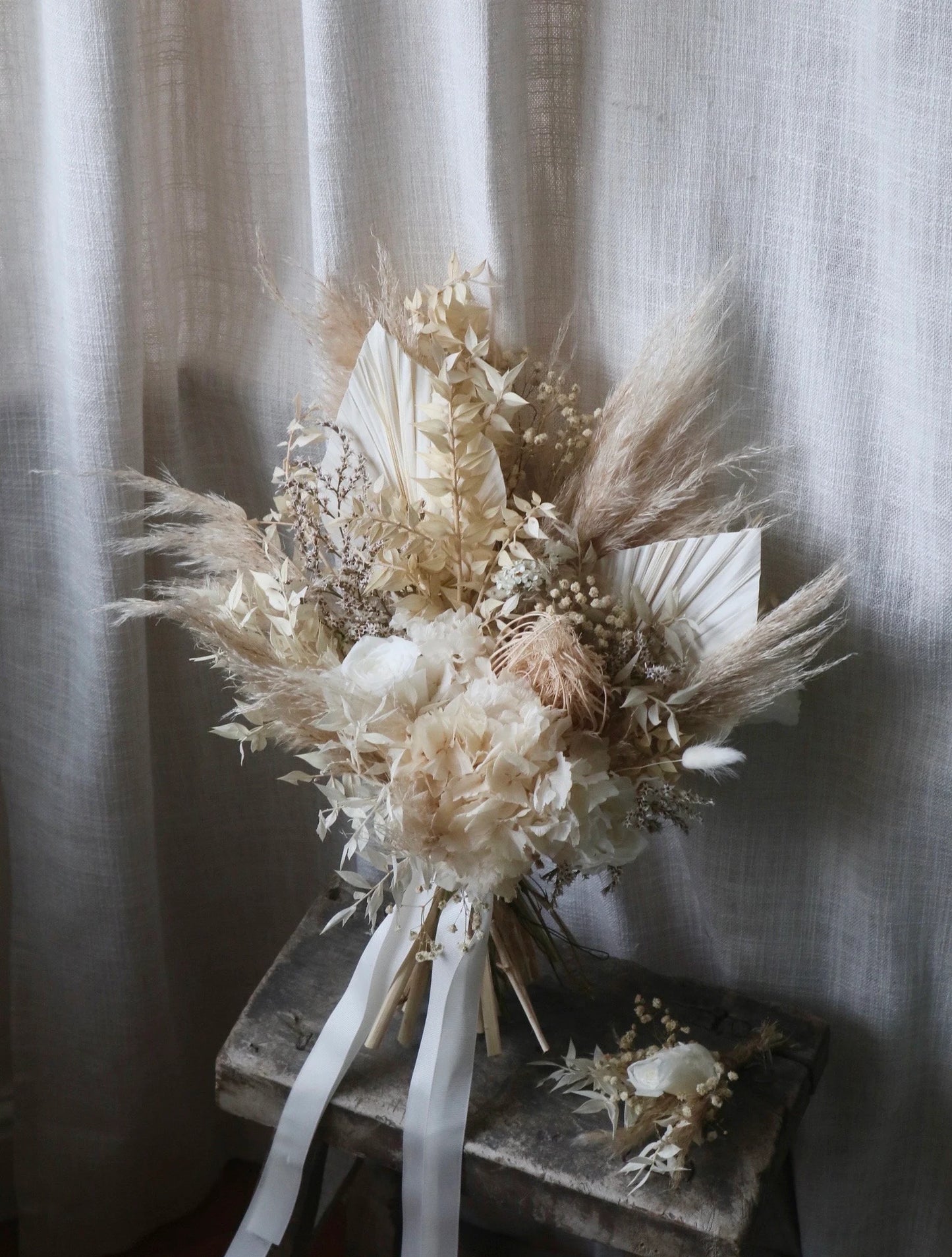 Orla | Luxury Neutral Dried Flower Wedding Bouquets With Dried Roses & White Hydrangeas