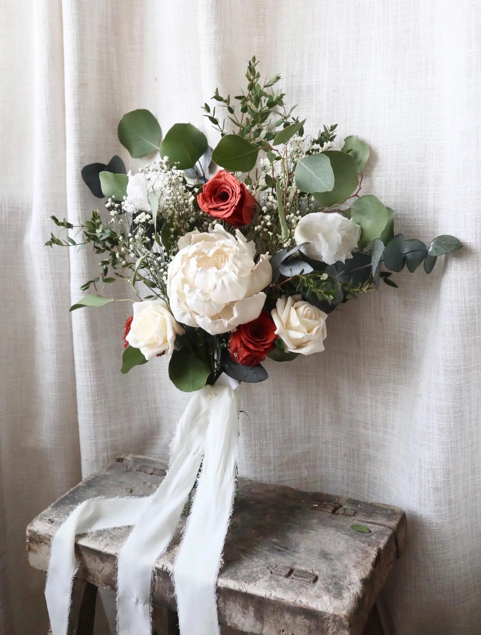 Mira | Burnt Orange, White & Green Bridal Bouquet