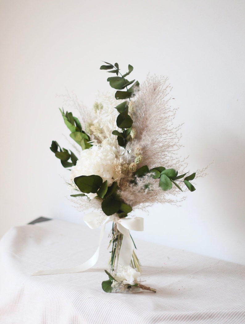 Dried Eucalyptus & Hydrangea Wedding Bouquets