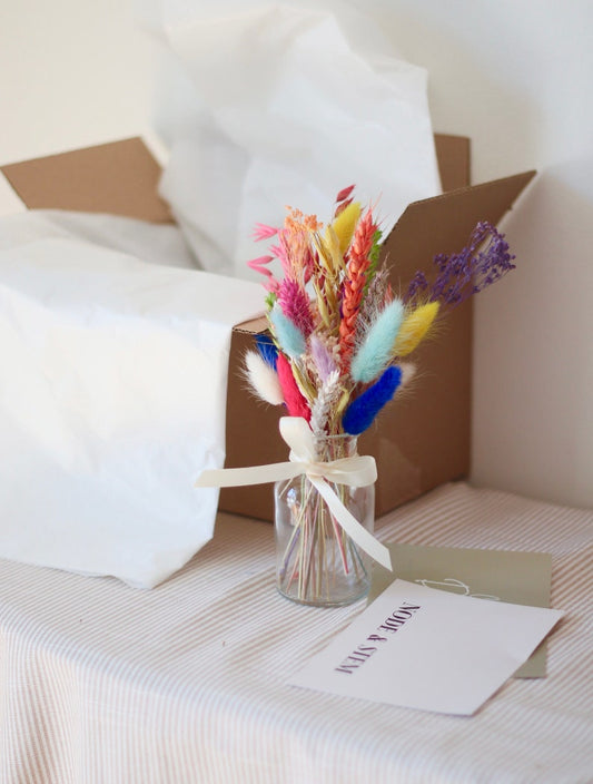 Colourful Mini Dried Flower Bouquet with Glass Vase